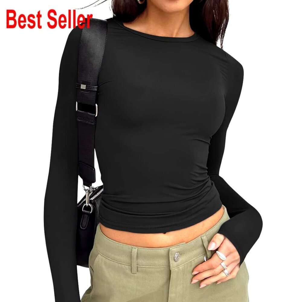 Long Sleeve Crop Top, Polyester Spandex, Y2K Style, Casual Wear